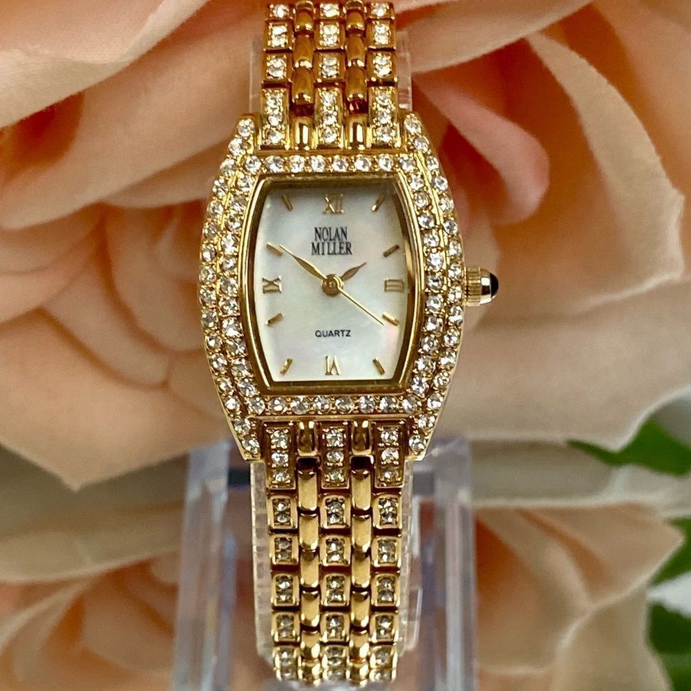 Nolan Miller Glamour Collection Rhinestone Accented Tonneau Case Watch